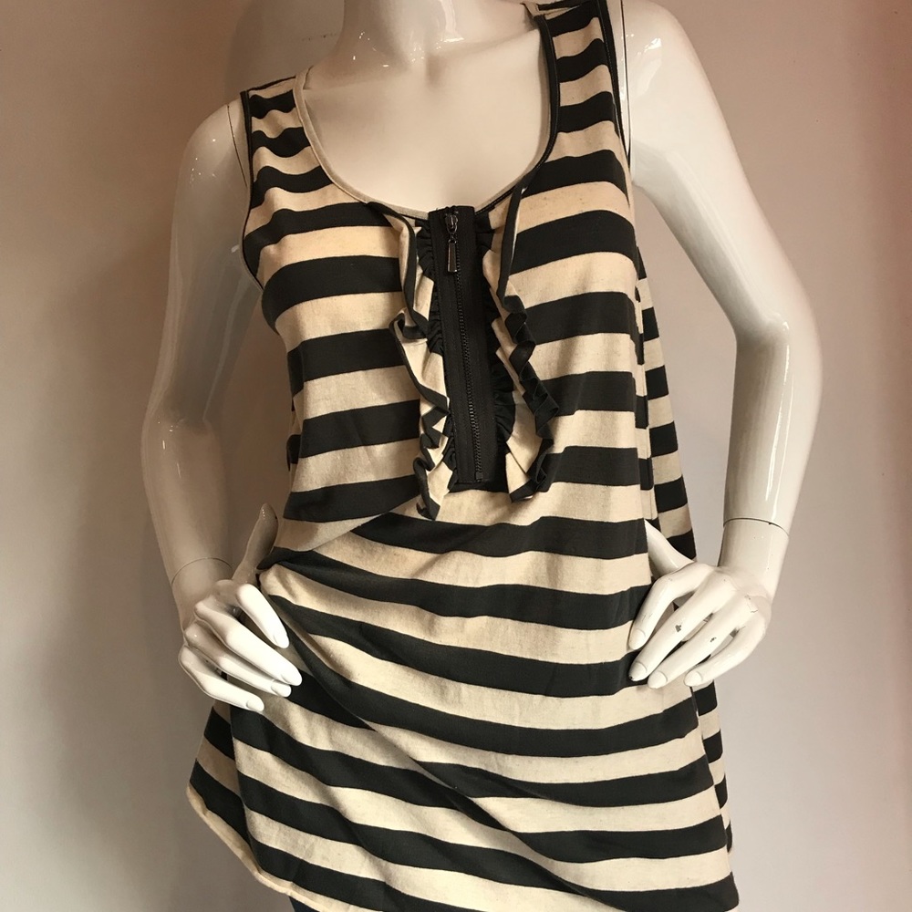 Striped Tank Top with Ruffled Zipper
